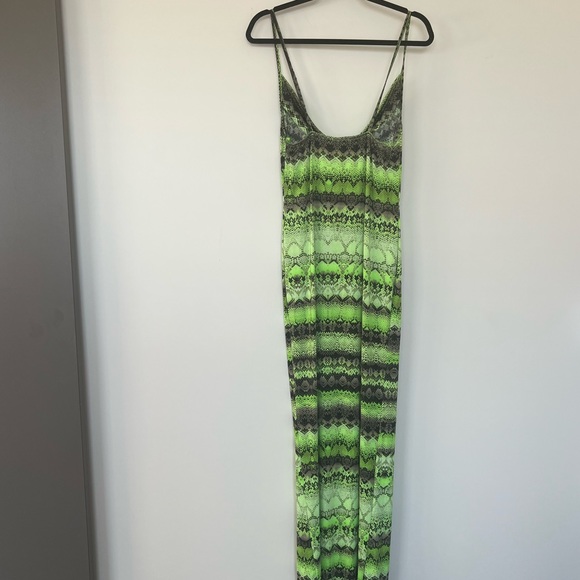Pretty Little Thing Neon Lime Cowl Snake Print Maxi Dress US 10 - Picture 2 of 7